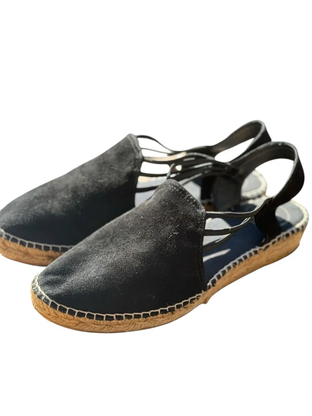 Toni Pons Nuria Black Suede Espadrille Slingback Flats Coastal Boho Vacation